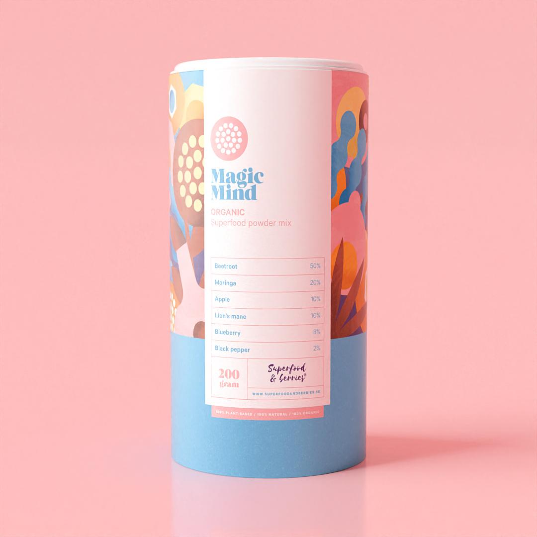 Magic Mind är en specialmix på ekologisk superfood som bidrar till att upprätthålla hjärnans normala kognitiva funktioner; fokus, minne och koncentration.